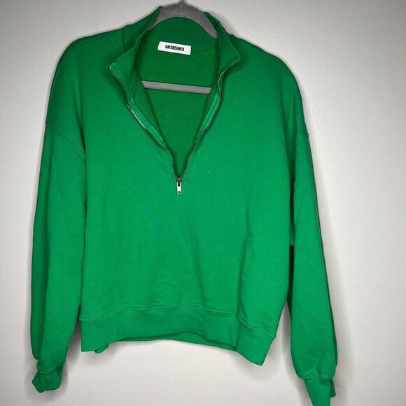 Daydreamer women's Green 1/4 Zip Sweatshirt Size Medium Mock Neck 100% Cotton - Picture 3 of 8